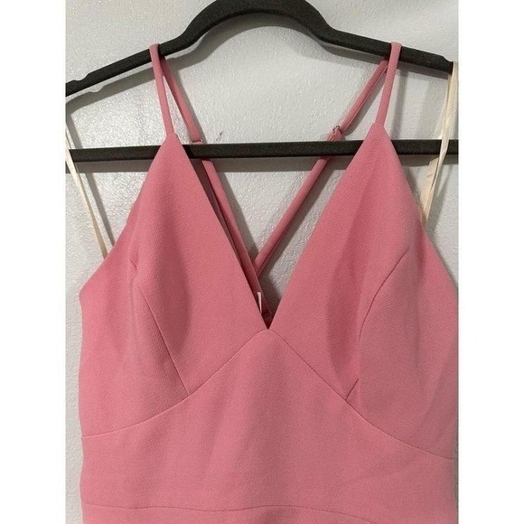 BCBGMAXAZRIA Pink Fit Flare Mini Dress Crisscross Straps V Neck Party Size 6 - Picture 6 of 8